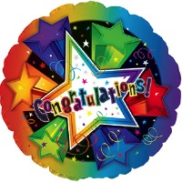 Congratulations Balloon - 9in Congratulations 3-D Stars. Air Filled. Cup and Stick included. 9in.