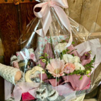 Gosh I Love You - Flowers, “just for you” New Zealand Milk Chocolate, Southland Honey, Heart Photo frame, notebook and cute sitting doll